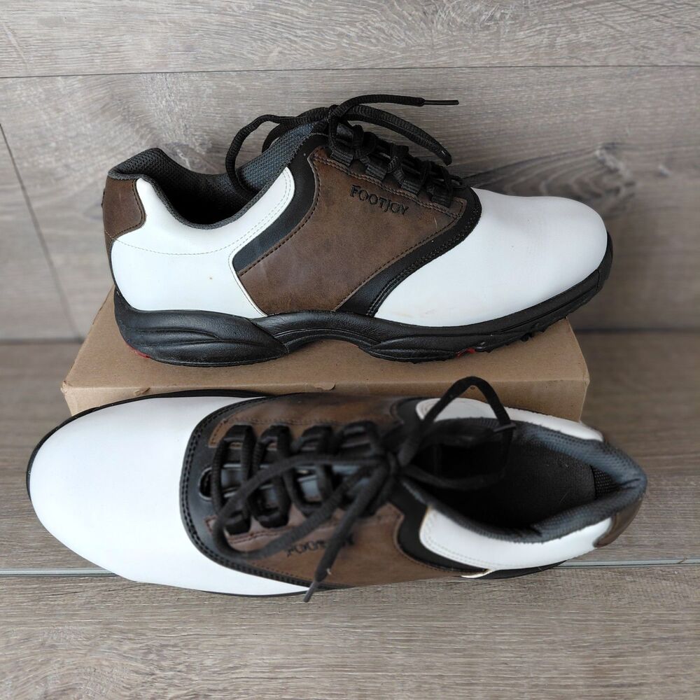 Footjoy Golf Shoes Mens 10.5W Brown/White Saddle Greenjoys Soft Spike Cleats